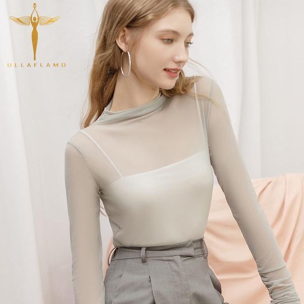 women's slim long sleeve t-shirt elegant high collar soft see-through tshirt autumn black mesh stretch female t shirt, White
women's slim long sleeve t-shirt elegant high collar soft see-through tshirt autumn black mesh stretch female t shirt, White