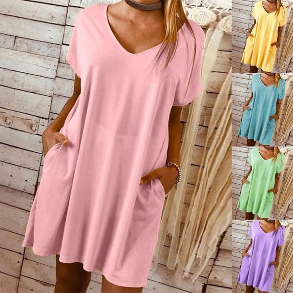 ladies womens casual plain v neck loose pockets long mini dress plus size drop shipping, Black;gray
ladies womens casual plain v neck loose pockets long mini dress plus size drop shipping, Black;gray