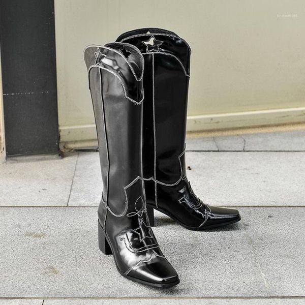 boots shiny black leather cowboy slim fit knee high long women's winter plus size shoes 431
boots shiny black leather cowboy slim fit knee high long women's winter plus size shoes 431