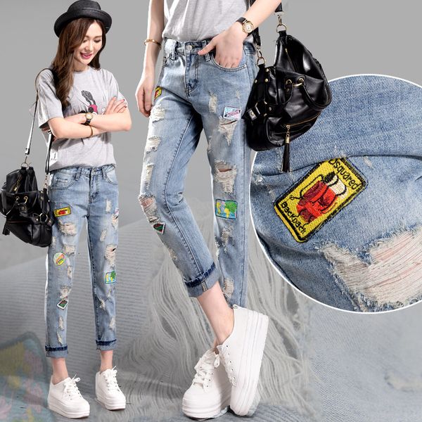 2021 new spring summer women hole fashion loose chic embroidered patch casual ripped jeans female hallen nine-point denim pants 458 96tz, Blue
2021 new spring summer women hole fashion loose chic embroidered patch casual ripped jeans female hallen nine-point denim pants 458 96tz, Blue
