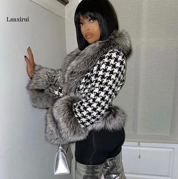winter women houndstooth coats with natural fur sleeves and collar cashmere wool blends outerwear ladies streetwear, Black
winter women houndstooth coats with natural fur sleeves and collar cashmere wool blends outerwear ladies streetwear, Black