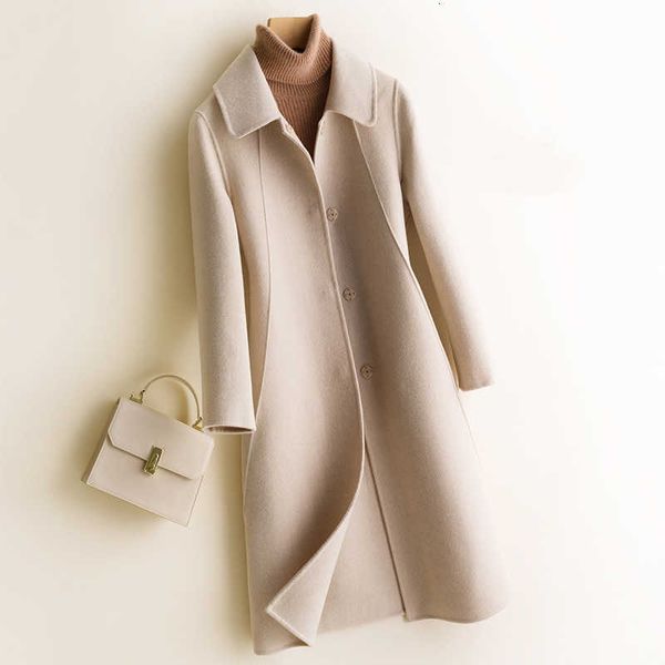 korean wool coat solid women's double-sided coat 2020 new autumn winter warm wool overcoat female long suit collar woolen jacket, Black 
korean wool coat solid women's double-sided coat 2020 new autumn winter warm wool overcoat female long suit collar woolen jacket, Black