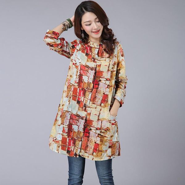 women's blouses & shirts women cotton long blouse spring vintage printed stand collar full sleeve fashion casual pockets straight s-xx, White
women's blouses & shirts women cotton long blouse spring vintage printed stand collar full sleeve fashion casual pockets straight s-xx, White