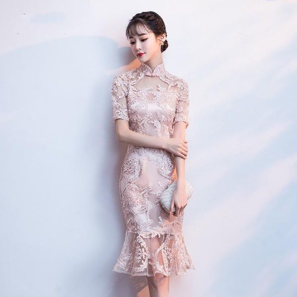 pink lace qipao traditional chinese dress ladies evening dresses vintage women bride short cheongsam plus size modern1, Red
pink lace qipao traditional chinese dress ladies evening dresses vintage women bride short cheongsam plus size modern1, Red