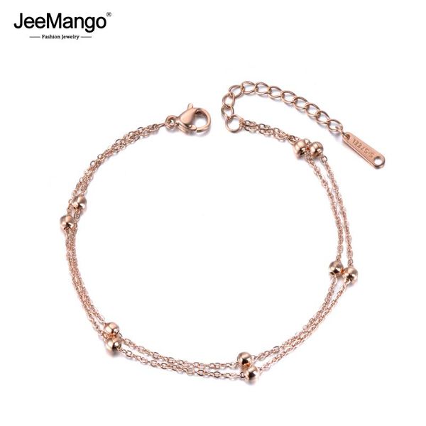 link, chain jeemango trendy double layers round beads charm bracelet jewelry rose gold titanium steel & link women's jb19051, Black
link, chain jeemango trendy double layers round beads charm bracelet jewelry rose gold titanium steel & link women's jb19051, Black