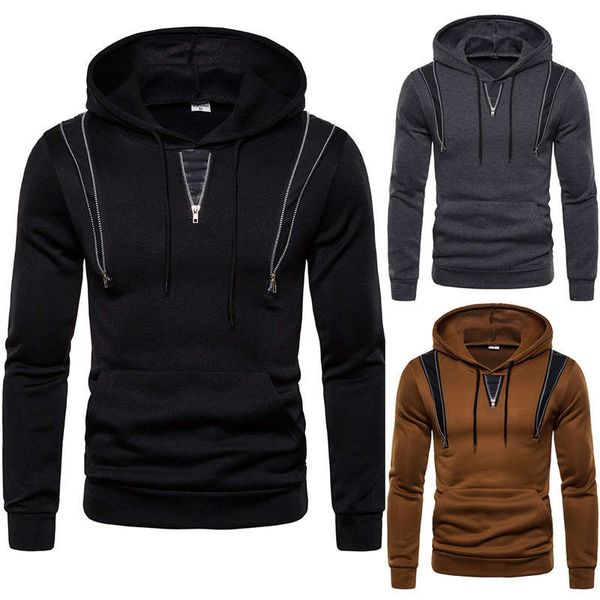 autumn and winter men's sports casual zipper matching leather hooded european size trend fashion loose sweater for men, Gray
autumn and winter men's sports casual zipper matching leather hooded european size trend fashion loose sweater for men, Gray