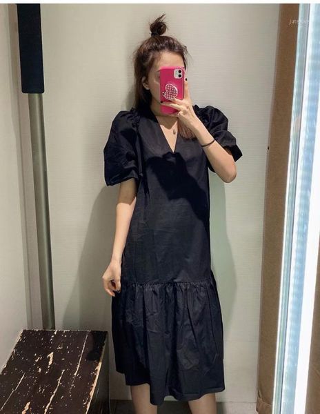 women dress spring/summer 2020 new dress fashion casual loose v-neck bubble sleeve1, Black;gray
women dress spring/summer 2020 new dress fashion casual loose v-neck bubble sleeve1, Black;gray