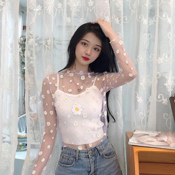 women's blouses & shirts 2021 summer women embroidery daisy floral chrysanthemum mesh gauze basic shirt lady elastic slim pullover lace, White
women's blouses & shirts 2021 summer women embroidery daisy floral chrysanthemum mesh gauze basic shirt lady elastic slim pullover lace, White