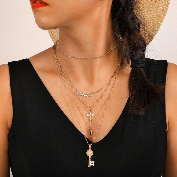 brling new 2020 fashion ins vintage chain pendant choker letter cross key lock multilayer necklace for women girls gifts party, Golden;silver
brling new 2020 fashion ins vintage chain pendant choker letter cross key lock multilayer necklace for women girls gifts party, Golden;silver