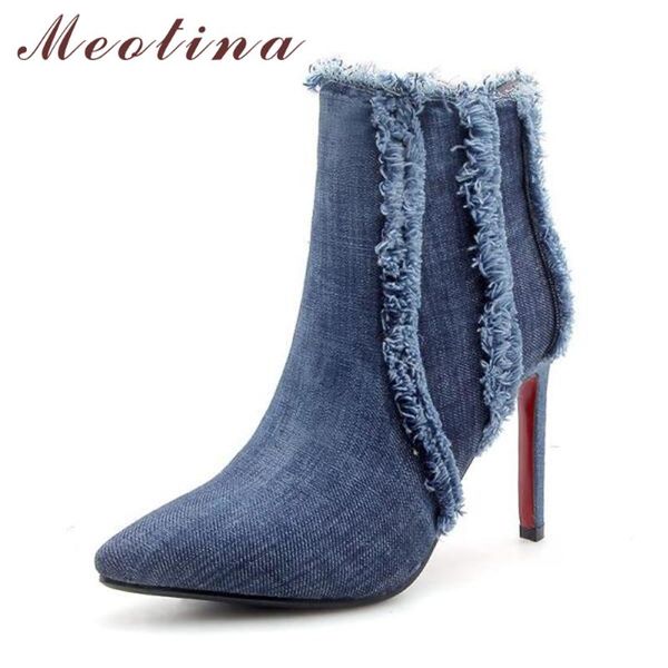 meotina 2020 ankle boots women boots ladies denim thin high heel tassel high heels pointed toe shoes blue black 33-43
meotina 2020 ankle boots women boots ladies denim thin high heel tassel high heels pointed toe shoes blue black 33-43
