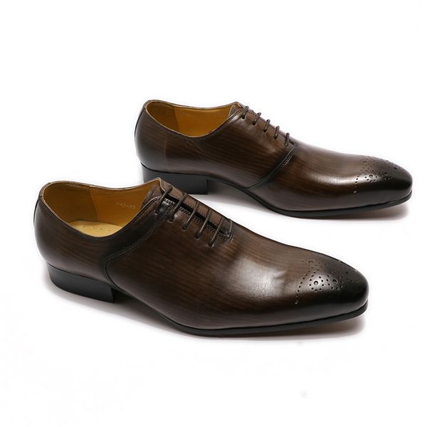 2020 autumn elegant man pointed finger oxford lace up genuine leather wedding dress shoes, Black