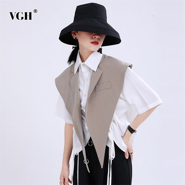 vgh elegant asymmteircal women vest notched neck sleeveless casual short jacket vests for female fashion summer clothes new 201031, Black;white
vgh elegant asymmteircal women vest notched neck sleeveless casual short jacket vests for female fashion summer clothes new 201031, Black;white