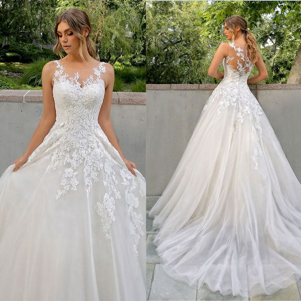 jewel neck lace wedding dresses a line 2021 new fashion invisible neckline tulle boho beach wedding dress sweep train vestido de noiva, White
jewel neck lace wedding dresses a line 2021 new fashion invisible neckline tulle boho beach wedding dress sweep train vestido de noiva, White