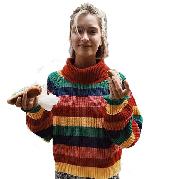 simenual rainbow turtleneck sweaters women winter jumpers knitted clothes fashion striped oversized pullover female sale h1211, White;black
simenual rainbow turtleneck sweaters women winter jumpers knitted clothes fashion striped oversized pullover female sale h1211, White;black