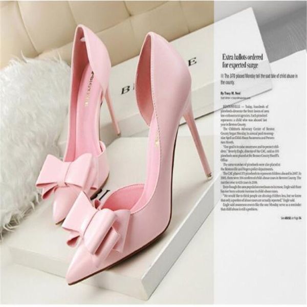 7 colors korean sweet bowtie pointed toe women pumps new fashion patent leather side cut-outs shallow high heels shoes, Black
7 colors korean sweet bowtie pointed toe women pumps new fashion patent leather side cut-outs shallow high heels shoes, Black