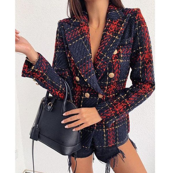 double breasted turn down collar jacket women slim fit plaid coat 2020 winter long sleeve outwear mx0109, Black;brown
double breasted turn down collar jacket women slim fit plaid coat 2020 winter long sleeve outwear mx0109, Black;brown