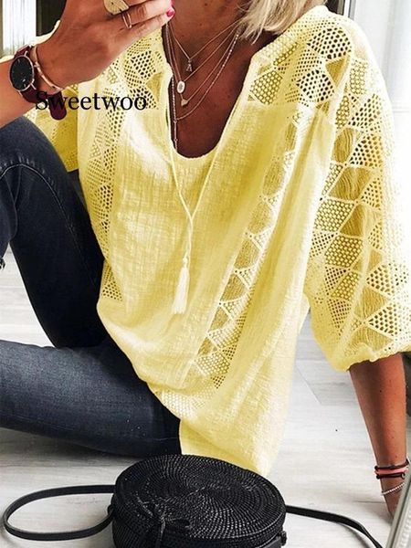 2021 summer v-neck lace cotton linen shirt spring three quarter sleeve plus size blouse casual patchwork women and blouses1, White
2021 summer v-neck lace cotton linen shirt spring three quarter sleeve plus size blouse casual patchwork women and blouses1, White
