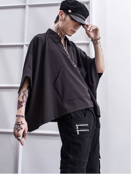 ins dark oversize bat sleeve lapel t-shirt men's super loose cape dj fashion cape summer, White;black
ins dark oversize bat sleeve lapel t-shirt men's super loose cape dj fashion cape summer, White;black