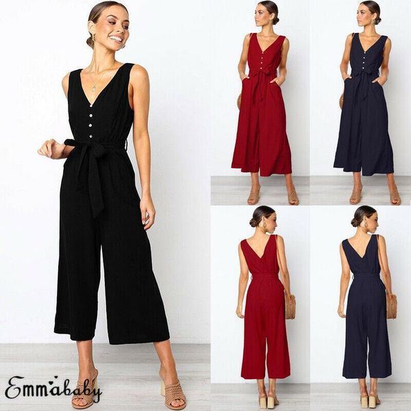 2019 ladies women casual sleeveless v-neck solid buttons party button romper loose wide leg jumpsuit summer playsuit1, Black;white
2019 ladies women casual sleeveless v-neck solid buttons party button romper loose wide leg jumpsuit summer playsuit1, Black;white