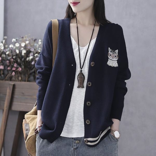 autumn women cardigans sweater casual long sleeve single-breasted knitted cardigan winter thick loose solid sweater outwear y200915, White;black
autumn women cardigans sweater casual long sleeve single-breasted knitted cardigan winter thick loose solid sweater outwear y200915, White;black