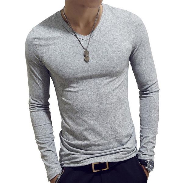 men's elastic 2020 shirt fashion sleeve men's v-neck t-shirt long t-shirt t rtwpi