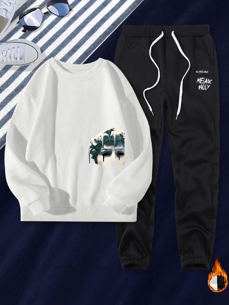 men figure graphic thermal lined sweatshirt & letter graphic drawstring waist sweatpants s8an#, Gray
men figure graphic thermal lined sweatshirt & letter graphic drawstring waist sweatpants s8an#, Gray