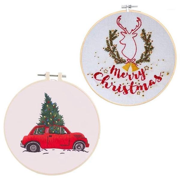 2 sets christmas embroidery cross stitch starter kit with 2pcs christmas pattern embroidery cloth bamboo hoop1, Black 
2 sets christmas embroidery cross stitch starter kit with 2pcs christmas pattern embroidery cloth bamboo hoop1, Black