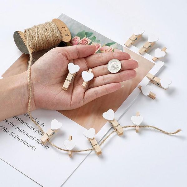 1set Paper Tags Card Label Display With Hemp Cord Rectangle & Heart Blank Wooden Pegs Clips Wedding Party Gifts Bbyrol