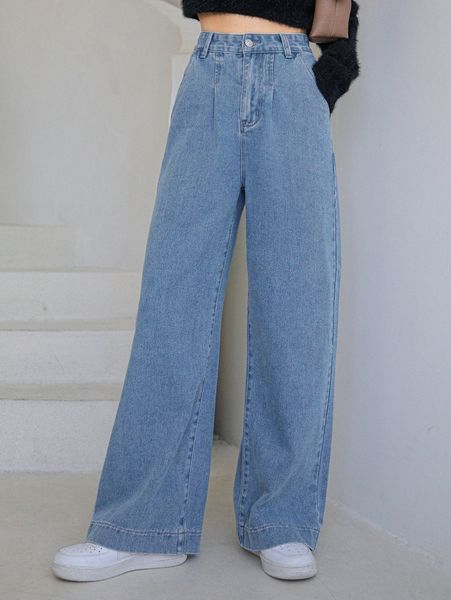 dazy high waist slant pocket wide leg jeans m23x#, Blue