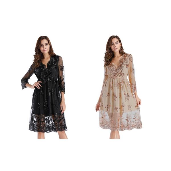 sequin dress women elegant evening party dresses mesh v neck embroidery elastic waist midi dress, Black;gray
sequin dress women elegant evening party dresses mesh v neck embroidery elastic waist midi dress, Black;gray