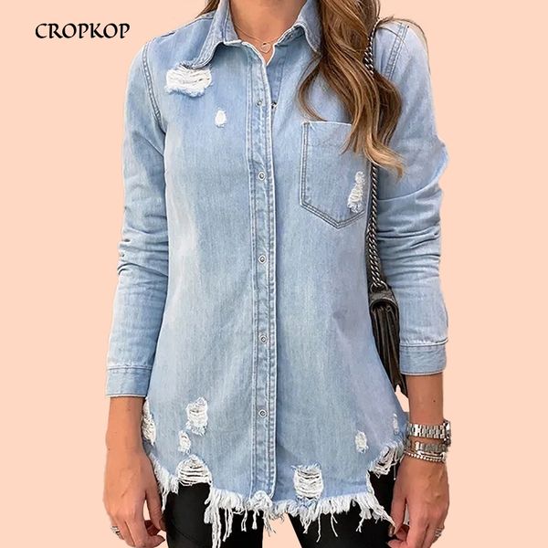 women denim jacket casual long sleeve jeans coat mujer turn-down collar hole single-breaste slim pocket woman jacket streetwear t200212, Black;brown
women denim jacket casual long sleeve jeans coat mujer turn-down collar hole single-breaste slim pocket woman jacket streetwear t200212, Black;brown