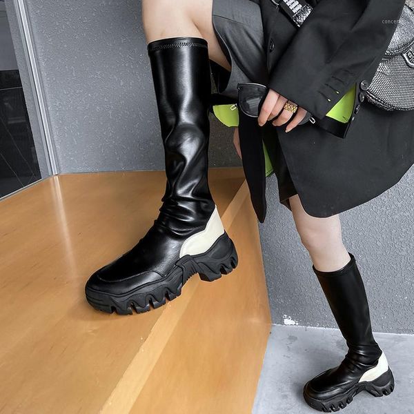 2020 new stretch women boots cowhide thick bottow riding boots knee-high mixed-color shake shoes ins botas feminina 5cm1, Black
2020 new stretch women boots cowhide thick bottow riding boots knee-high mixed-color shake shoes ins botas feminina 5cm1, Black