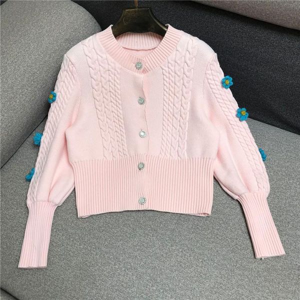 women's blue sweater fashion three-dimensional flower puff sleeve knitted cardigan short high waist fall winter knit coats, White
women's blue sweater fashion three-dimensional flower puff sleeve knitted cardigan short high waist fall winter knit coats, White