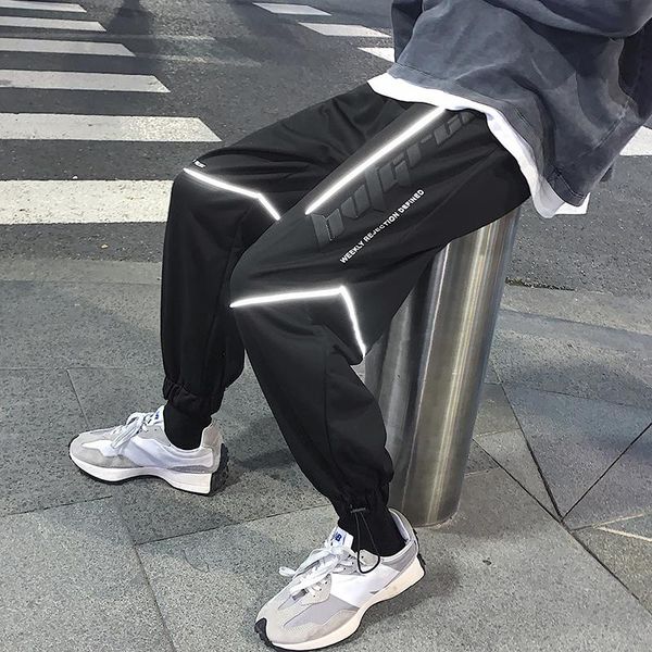men's pants harem fashion reflective strip ankle-tied running jogging sweatpants letter casual loose big size bottom, Black
men's pants harem fashion reflective strip ankle-tied running jogging sweatpants letter casual loose big size bottom, Black