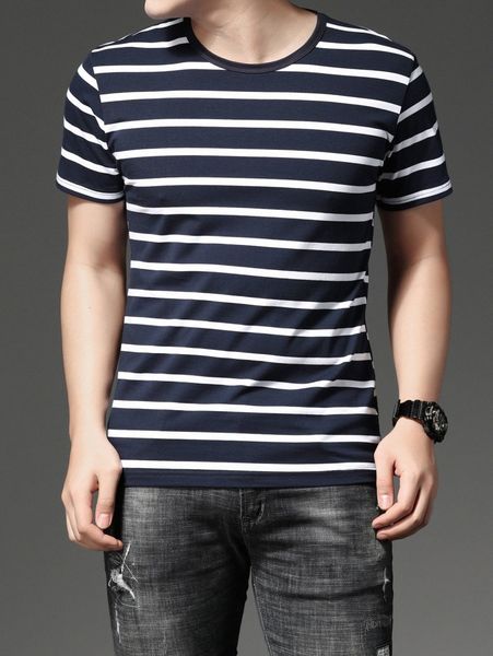 men striped round neck tee o5fx#, White;black 
men striped round neck tee o5fx#, White;black