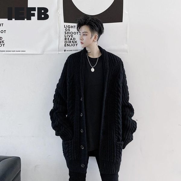 iefb autumn winter 2020 new black kintted cardigan sweater long sleeve men's lapel thickened knot pattern clothes loose 9y44521, White;black
iefb autumn winter 2020 new black kintted cardigan sweater long sleeve men's lapel thickened knot pattern clothes loose 9y44521, White;black