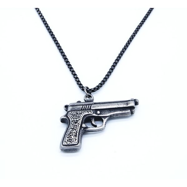 european and american popular fashion retro tide brand titanium steel personality pistol men and women style necklace accessories, Silver
european and american popular fashion retro tide brand titanium steel personality pistol men and women style necklace accessories, Silver