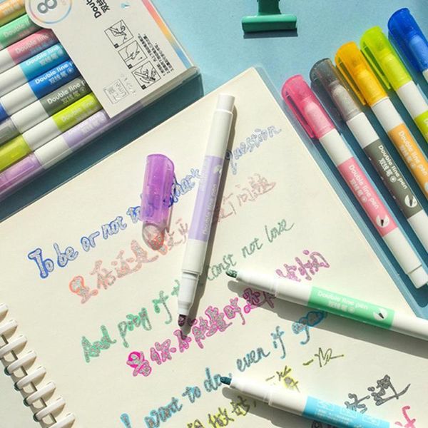 8 colors/box outline pen double line highlighter pen stationery gift writing card drawing office school, Black;red
8 colors/box outline pen double line highlighter pen stationery gift writing card drawing office school, Black;red