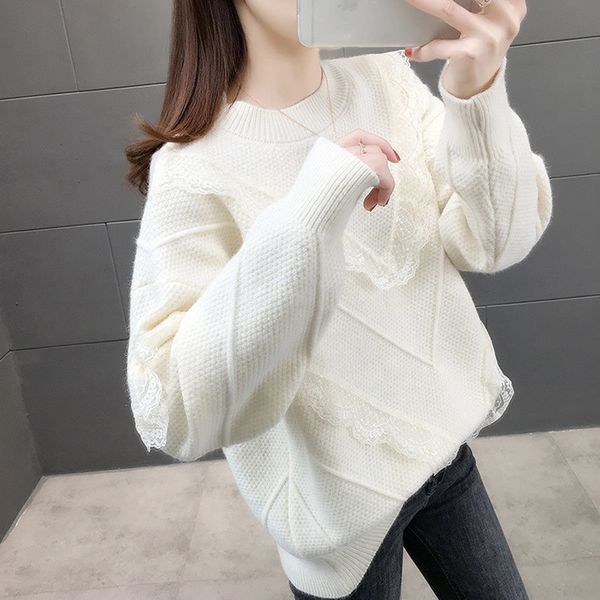 knitted o-neck coats woman winter pullovers women sweaters  loose casual warm sweater female outwears sueter mujer y200910, White;black 
knitted o-neck coats woman winter pullovers women sweaters  loose casual warm sweater female outwears sueter mujer y200910, White;black