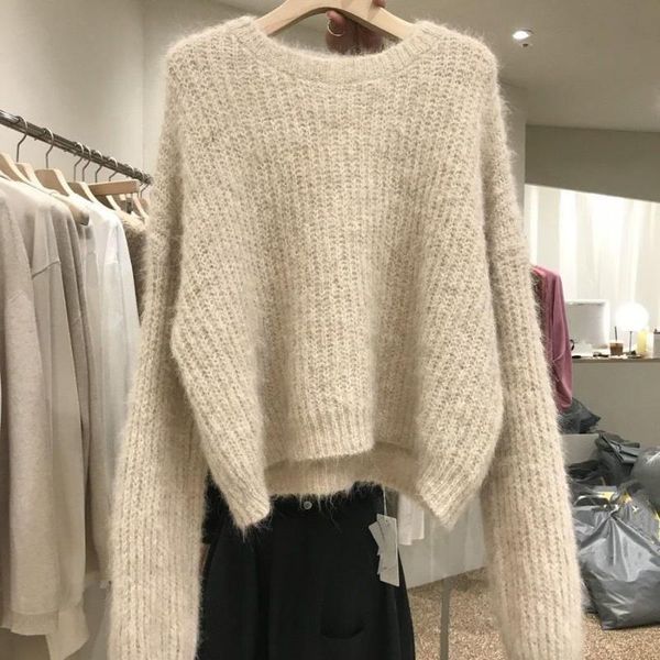 women 2021 spring autumn elegant oversized sweater female solid loose knit sweaters ladies long sleeve pullover jumper e356, White;black
women 2021 spring autumn elegant oversized sweater female solid loose knit sweaters ladies long sleeve pullover jumper e356, White;black