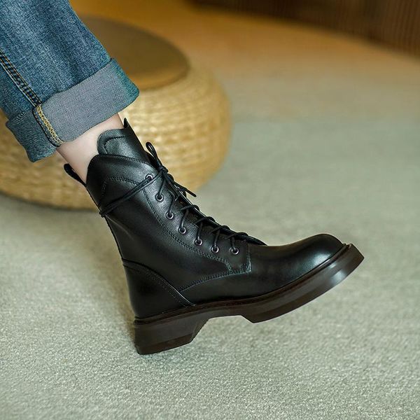 boots mordoan genuine cow leather women's thick-soled short british style lace round toe flat ankle women, Black
boots mordoan genuine cow leather women's thick-soled short british style lace round toe flat ankle women, Black