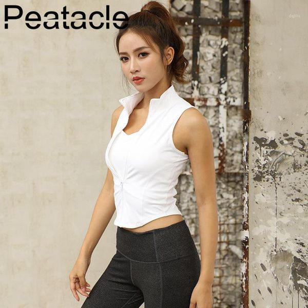 peatacle fitness clothes vest zipper quick dry breathable sleeveless running jacket yoga shirt women workout sports 1, White;red