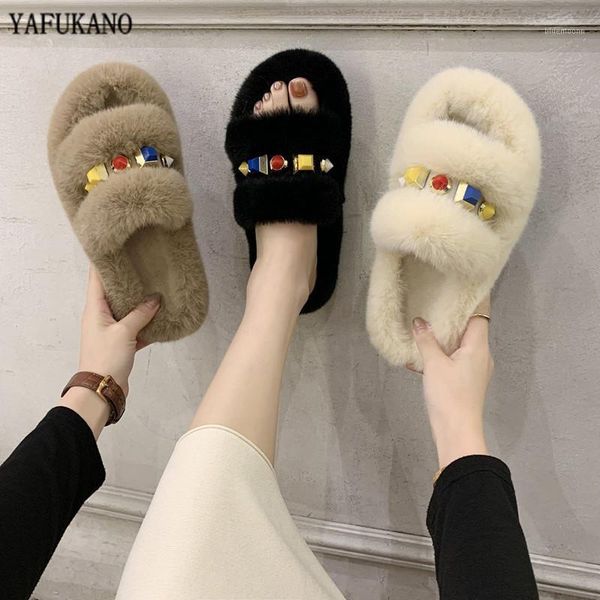 soft plush platform slippers women candy color rivets furry slides for woman outdoor fashion decoration flat heel shoes lady1, Black
soft plush platform slippers women candy color rivets furry slides for woman outdoor fashion decoration flat heel shoes lady1, Black