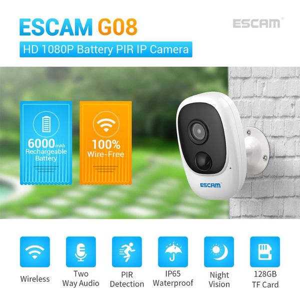 escam g08 1080p full hd outdoor indoor rechargeable battery pir alarm wifi camera with support ip65 waterproof
escam g08 1080p full hd outdoor indoor rechargeable battery pir alarm wifi camera with support ip65 waterproof