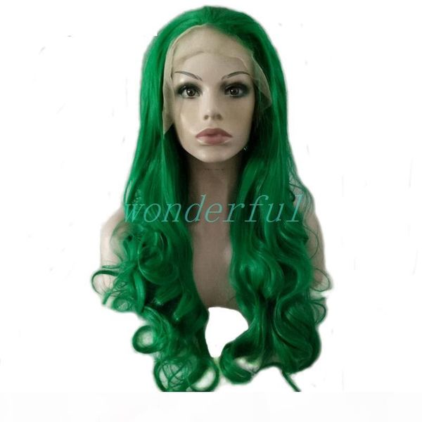 fashion girl handmade high temperature fiber part natural long body wave green synthetic lace front wig for white women, Black
fashion girl handmade high temperature fiber part natural long body wave green synthetic lace front wig for white women, Black