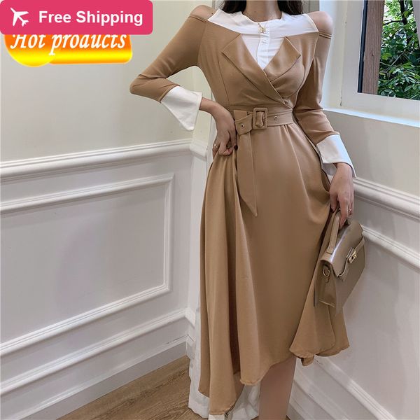 2021 eegant cold shoulder dressed ragged spring new fashion long sleeve midi thin band robes ol'knee ladies dress 0efo, Black;gray
2021 eegant cold shoulder dressed ragged spring new fashion long sleeve midi thin band robes ol'knee ladies dress 0efo, Black;gray