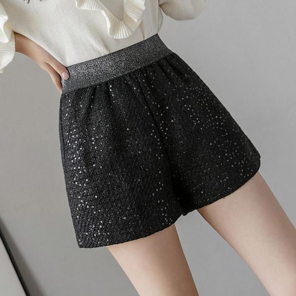 women's shorts 2021 autumn and winter korean fashion elastic high waist sequined women casual wide leg ladies black feminino, White;black
women's shorts 2021 autumn and winter korean fashion elastic high waist sequined women casual wide leg ladies black feminino, White;black