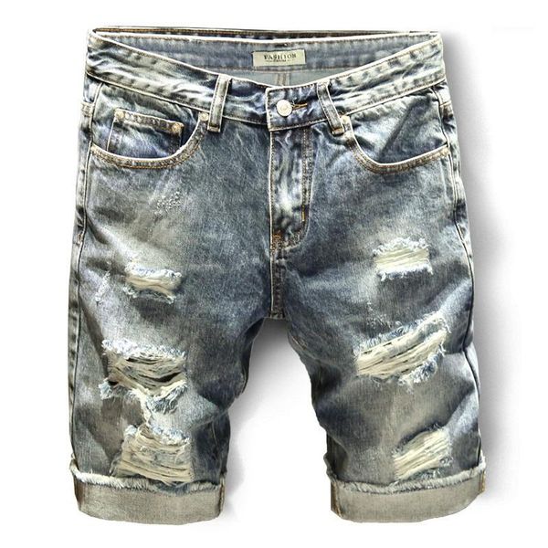 ripped hole knee length jeans summer men's slim thin pants men korean style fashion cotton distressed blue denim1
ripped hole knee length jeans summer men's slim thin pants men korean style fashion cotton distressed blue denim1