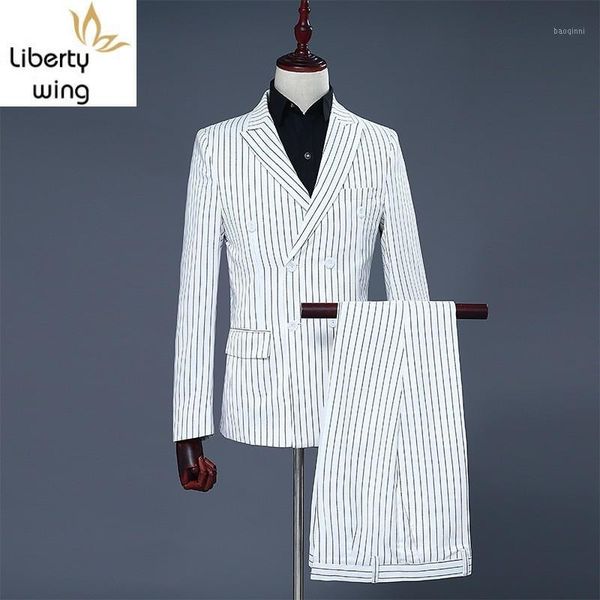 mens white double breasted blazer coat stripe pants two piece suit male slim fit wedding party suits set s-2xl1, White;black
mens white double breasted blazer coat stripe pants two piece suit male slim fit wedding party suits set s-2xl1, White;black