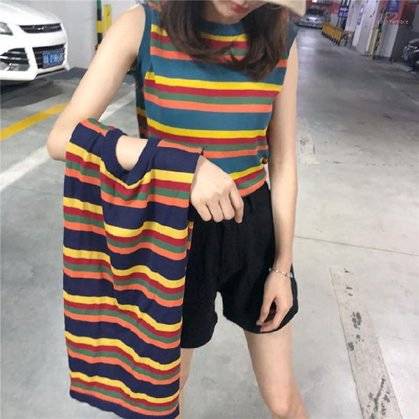 women tank striped knitted sleeveless shirt womens clothing summer workout vest female tunic korean style rainbow color, White
women tank striped knitted sleeveless shirt womens clothing summer workout vest female tunic korean style rainbow color, White